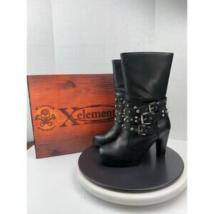 Xelement Flying Eagle Womens Size 8 Black Leather Heel Motorcycle Biker Boots